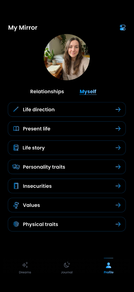 Mirror App - Evolving Psychological Profile & My Mirror