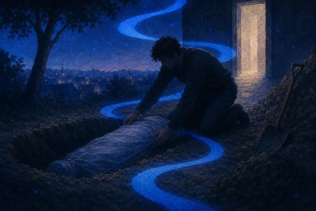A dream of a person hiding a body in a dark moonlit forest.
